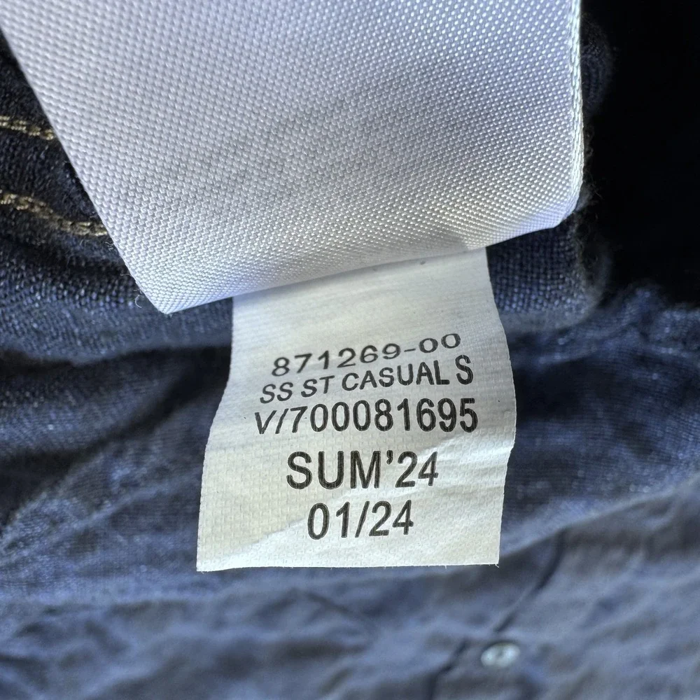BANANA REPUBLIC 100% Linen Short Sleeve Button Down Shirt Mens Large Blue